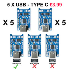 5pcs 5V 1A USB Type C 18650