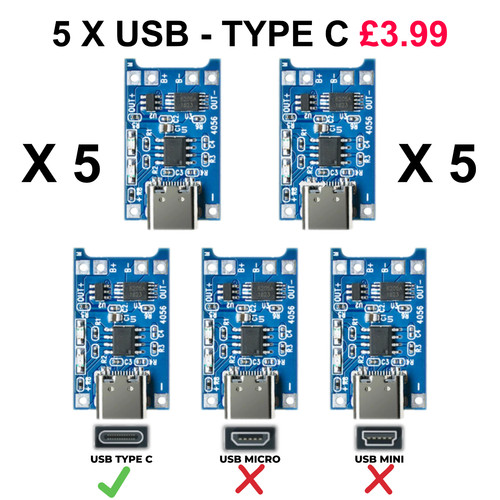 5pcs usb type c 18650 - 5pcs, 5v
